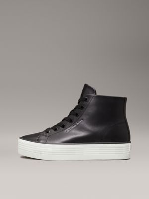 black/bright white leather platform high-top trainers for women calvin klein jeans