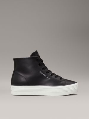 black leather platform high-top trainers for women calvin klein jeans