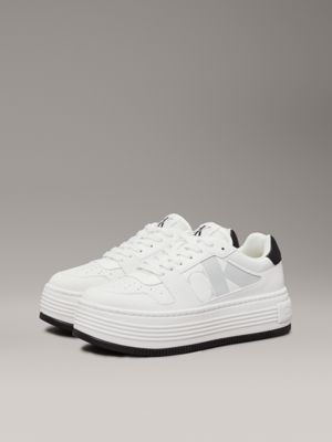 bright white/black leather platform trainers for women calvin klein jeans