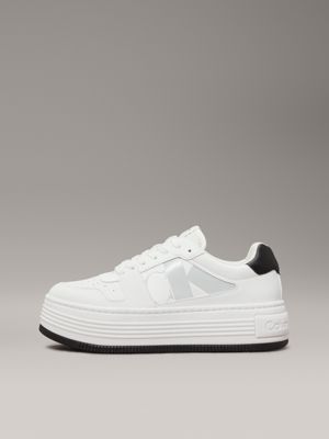 bright white/black leather platform trainers for women calvin klein jeans