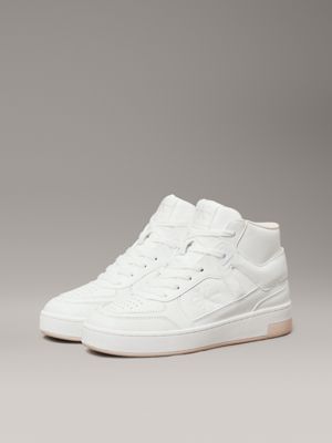 bright white/whisper pink faux leather high-top trainers for women calvin klein jeans