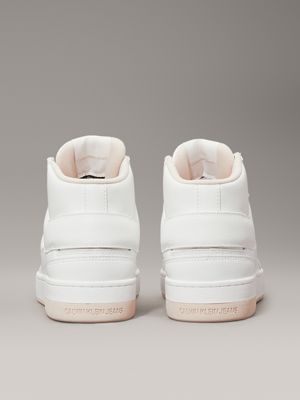 bright white/whisper pink faux leather high-top trainers for women calvin klein jeans