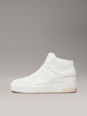 bright white/whisper pink faux leather high-top trainers for women calvin klein jeans