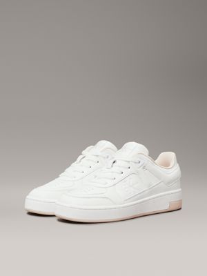 bright white/whisper pink faux leather trainers for women calvin klein jeans