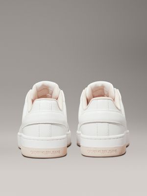 bright white/whisper pink faux leather trainers for women calvin klein jeans