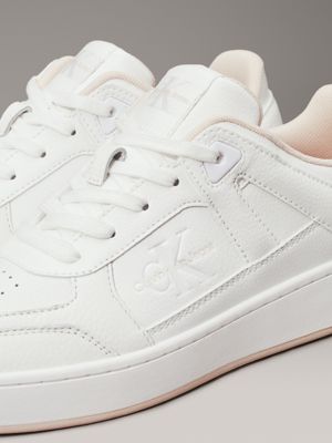 bright white/whisper pink faux leather trainers for women calvin klein jeans