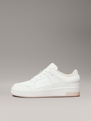 bright white/whisper pink faux leather trainers for women calvin klein jeans