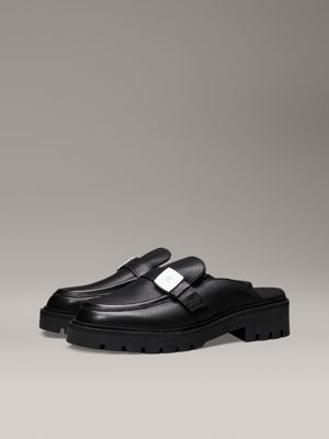 triple black leather platform mules for women calvin klein jeans