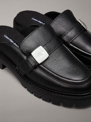 triple black leather platform mules for women calvin klein jeans