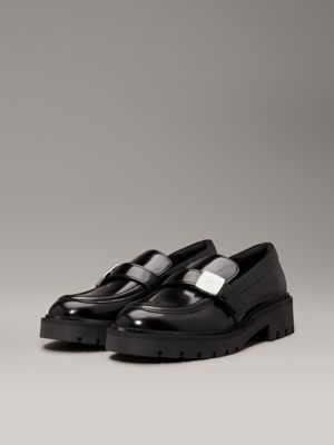 triple black leather platform loafers for women calvin klein jeans