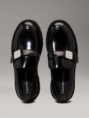 triple black leather platform loafers for women calvin klein jeans