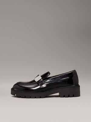 triple black leather platform loafers for women calvin klein jeans