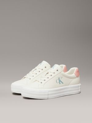 creamy white/rose tan/blue surf leather platform trainers for women calvin klein jeans