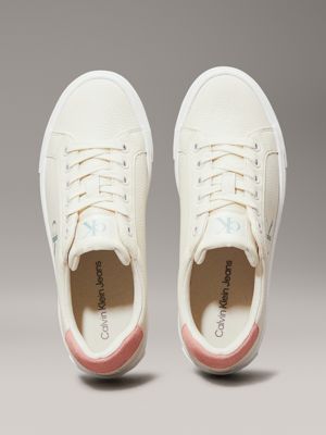 creamy white/rose tan/blue surf leather platform trainers for women calvin klein jeans