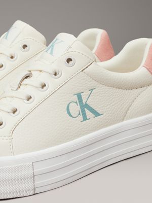 creamy white/rose tan/blue surf leather platform trainers for women calvin klein jeans