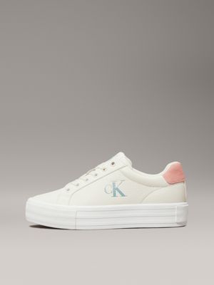 creamy white/rose tan/blue surf leather platform trainers for women calvin klein jeans