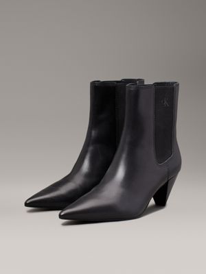 triple black leather cone heel chelsea boots for women calvin klein jeans