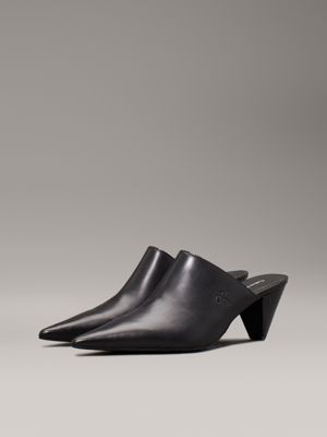 triple black leather cone heel mules for women calvin klein jeans