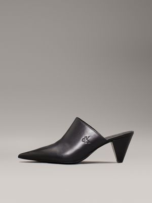 triple black leather cone heel mules for women calvin klein jeans