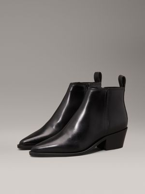 triple black leather cowboy ankle boots for women calvin klein jeans