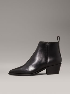 triple black leather cowboy ankle boots for women calvin klein jeans