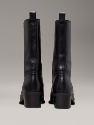 triple black leather cowboy boots for women calvin klein jeans