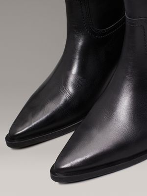 triple black leather cowboy boots for women calvin klein jeans