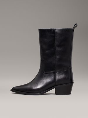 triple black leather cowboy boots for women calvin klein jeans