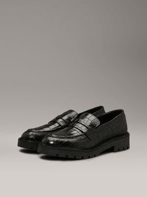 triple black leather croc effect platform loafers for women calvin klein jeans