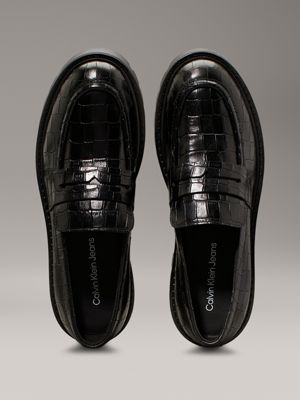 triple black leather croc effect platform loafers for women calvin klein jeans