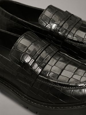 triple black leather croc effect platform loafers for women calvin klein jeans