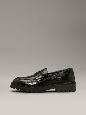 triple black leather croc effect platform loafers for women calvin klein jeans