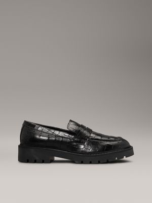 black leather croc effect platform loafers for women calvin klein jeans