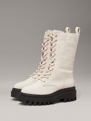 eggshell/black leather winter platform boots for women calvin klein jeans