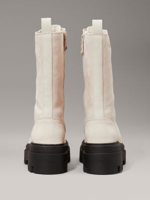 eggshell/black leather winter platform boots for women calvin klein jeans