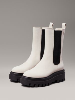 eggshell/black leather platform boots for women calvin klein jeans