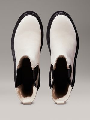 eggshell/black leather platform boots for women calvin klein jeans