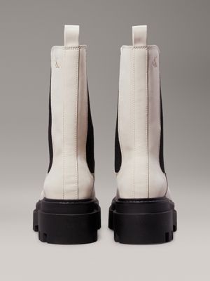 eggshell/black leather platform boots for women calvin klein jeans