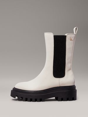 eggshell/black leather platform boots for women calvin klein jeans