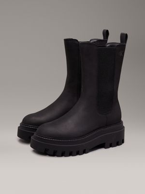 triple black leather platform boots for women calvin klein jeans