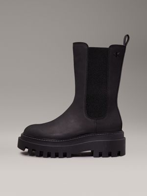 triple black leather platform boots for women calvin klein jeans