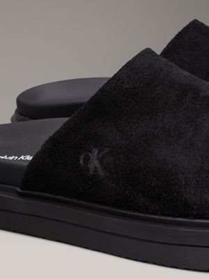 triple black suede clog slippers for women calvin klein jeans