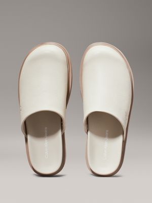 eggshell/savannah tan leather clog slippers for women calvin klein jeans