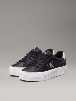 black/silver leather platform trainers for women calvin klein jeans