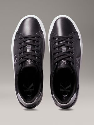 black/silver skórzane buty sportowe na platformie dla kobiety - calvin klein jeans