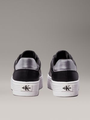 black/silver leather platform trainers for women calvin klein jeans