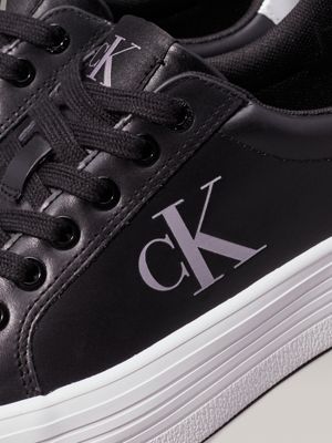 black/silver leather platform trainers for women calvin klein jeans