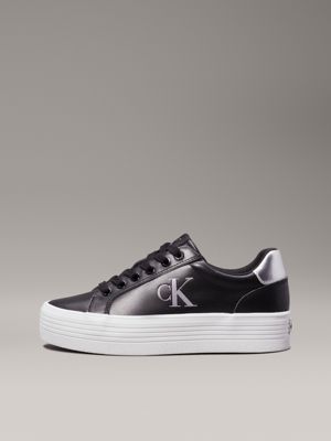 black/silver skórzane buty sportowe na platformie dla kobiety - calvin klein jeans
