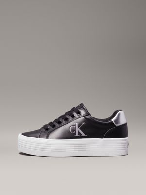 black/silver leather platform trainers for women calvin klein jeans