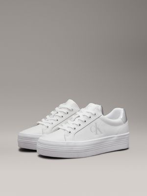 bright white/silver leather platform trainers for women calvin klein jeans